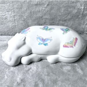 Vintage Elizabeth Arden Hippo Trinket Box Butterfly Design Made in Japan Boho